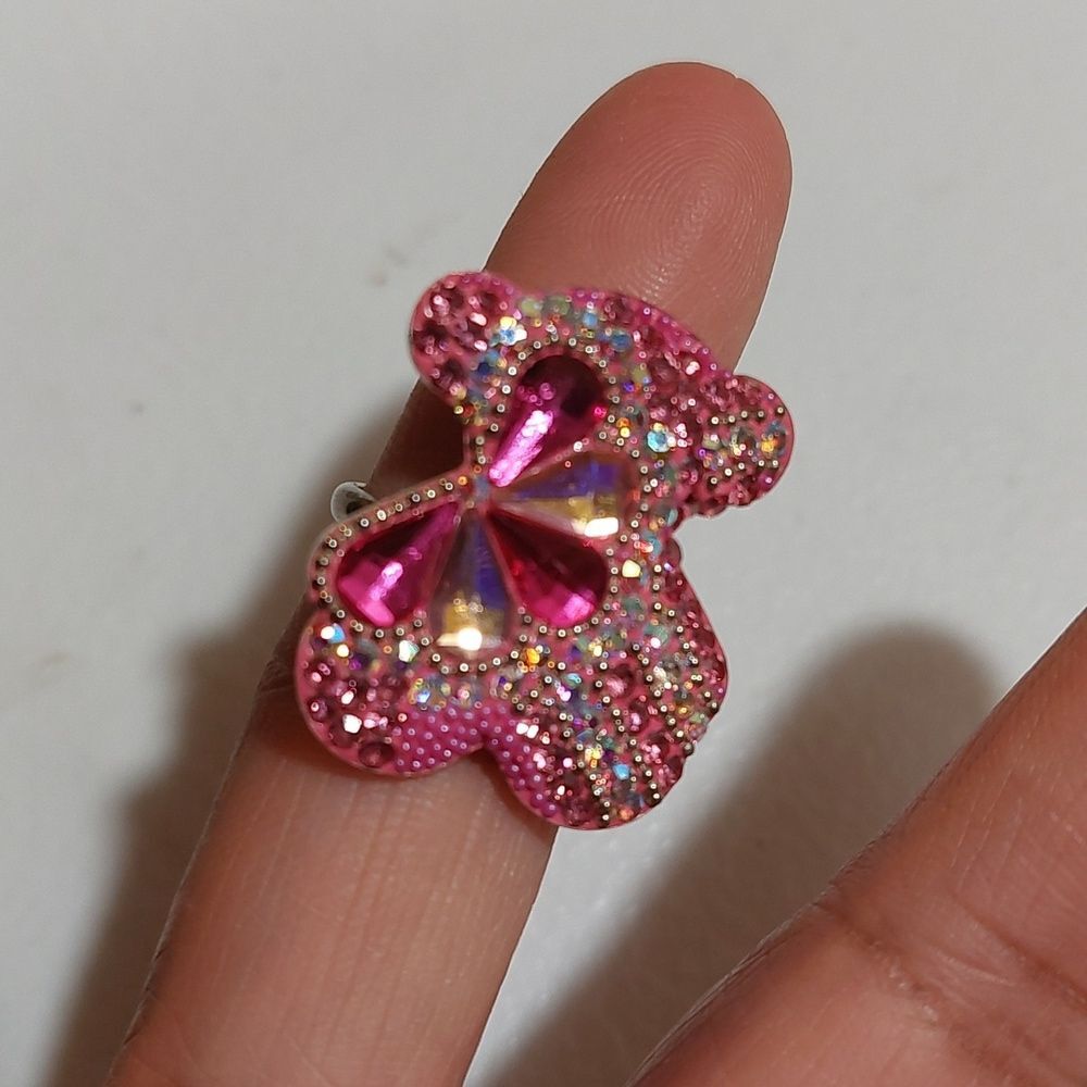 Gorgeous Colorful Crystal Paved Sterling Silver Ring Abstract Design Adjustable